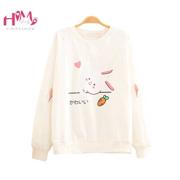 women's fur & faux autumn long sleeve white sweatshirt kawaii bunny print korean crewneck pink cartoon ear cute anime hoodies for, Black
women's fur & faux autumn long sleeve white sweatshirt kawaii bunny print korean crewneck pink cartoon ear cute anime hoodies for, Black