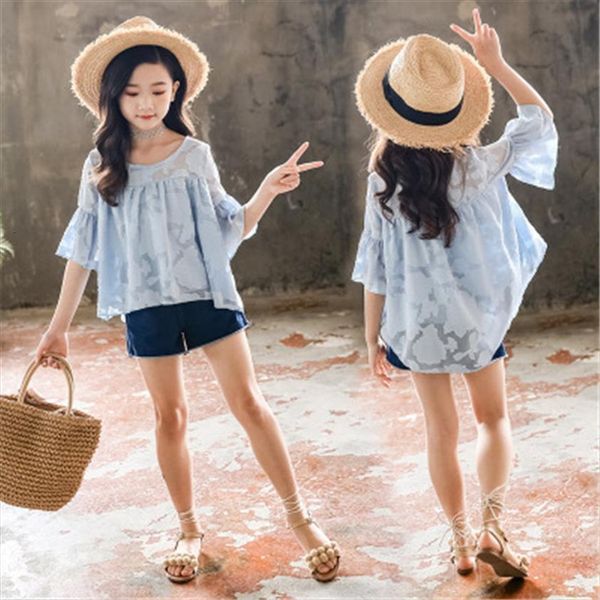 summer girls clothes sets chiffon floral flare sleeve denim short pants 2pc teenager kids casual outfits vestidos, White
summer girls clothes sets chiffon floral flare sleeve denim short pants 2pc teenager kids casual outfits vestidos, White