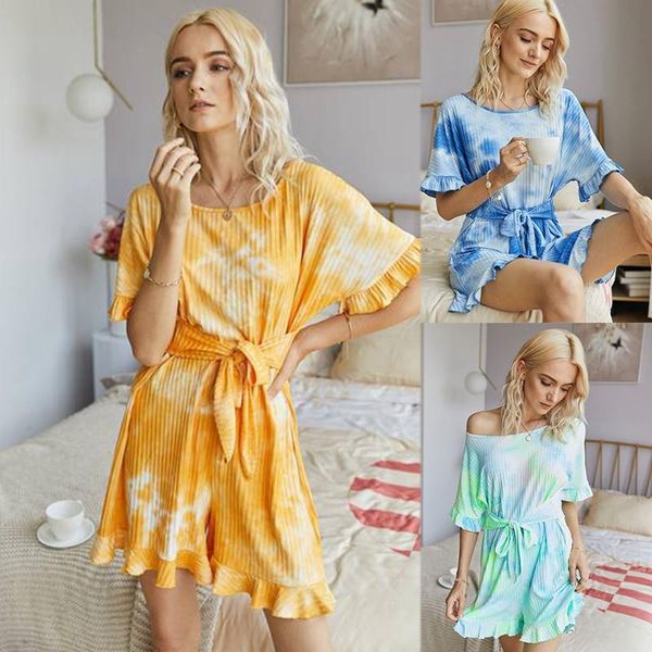women casual sleepwear jumpsuit tie-dye shorts bow belt rompers off shoulder home clothes women's jumpsuits &, Black;white
women casual sleepwear jumpsuit tie-dye shorts bow belt rompers off shoulder home clothes women's jumpsuits &, Black;white