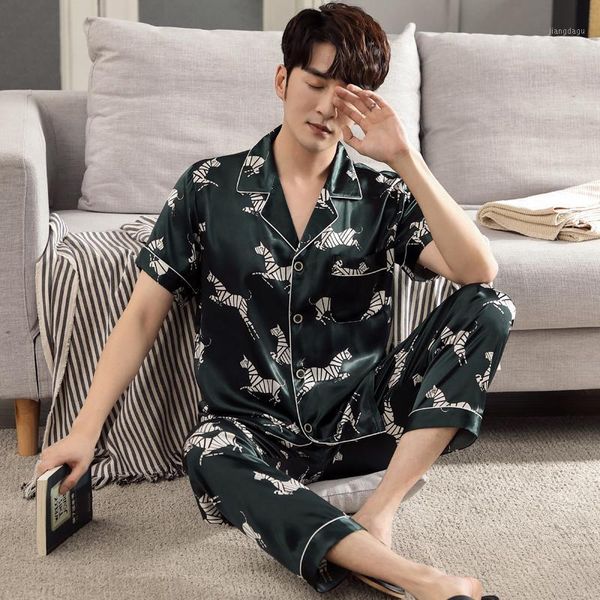 summer silk men pajamas set short sleeve long pants turn-down collar cardigan mens sleepwear loose soft plus size male homewear men's, Black;brown
summer silk men pajamas set short sleeve long pants turn-down collar cardigan mens sleepwear loose soft plus size male homewear men's, Black;brown