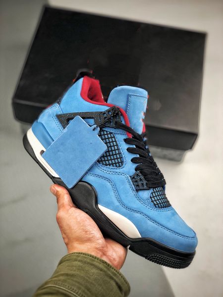 authentic 4 x shoes cactus jack 4s iv houston oliers university blue varsity red men outdoor shoe with box