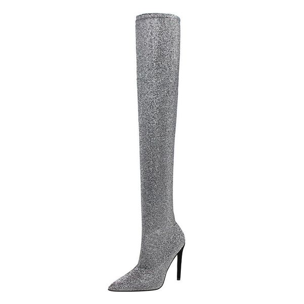 boots 2021 autumn winter thin leg pointed toe over the knee women sequins cloth high heels shoes female stretch wb1501, Black
boots 2021 autumn winter thin leg pointed toe over the knee women sequins cloth high heels shoes female stretch wb1501, Black