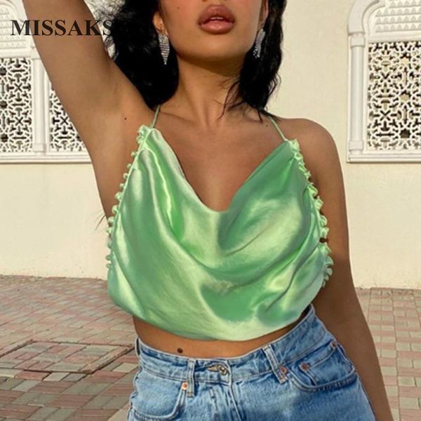 women's tanks & camis missakso summer ruffles crop backless holiday sleeveless fashion lace up halter vest solid green party women, White 
women's tanks & camis missakso summer ruffles crop backless holiday sleeveless fashion lace up halter vest solid green party women, White