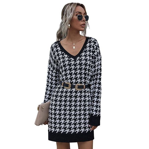 party dresses donsignet fashion women's dress autumn casual v-neck pullover houndstooth loose knit long-sleeved sweater, White;black
party dresses donsignet fashion women's dress autumn casual v-neck pullover houndstooth loose knit long-sleeved sweater, White;black