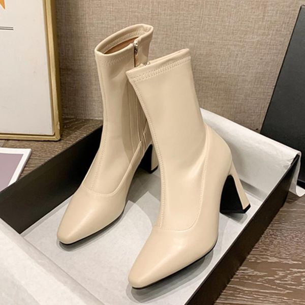 boots 2021 winter elegant women square toe beige sock 7cm block high heels ankle soft leather zippers party shoes, Black
boots 2021 winter elegant women square toe beige sock 7cm block high heels ankle soft leather zippers party shoes, Black