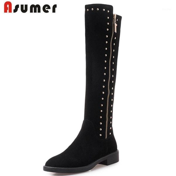 boots asumer 2021 fashion zip rivet cow suede leather thick med heel knee high for women round toe autumn female1, Black
boots asumer 2021 fashion zip rivet cow suede leather thick med heel knee high for women round toe autumn female1, Black