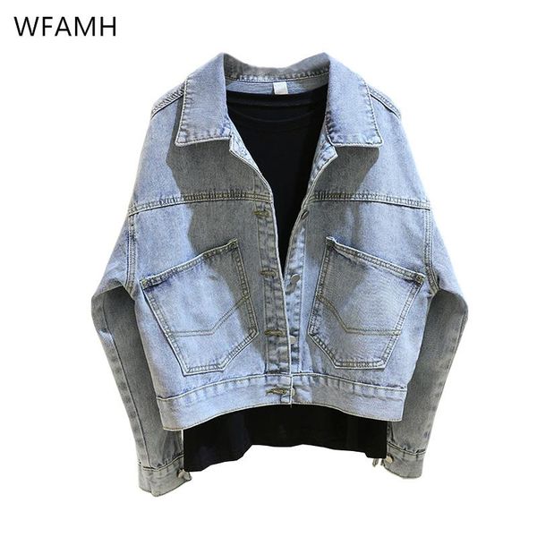 women's jackets light blue large pocket denim jacket bat sleeve short loose female fashion long collar, Black;brown
women's jackets light blue large pocket denim jacket bat sleeve short loose female fashion long collar, Black;brown