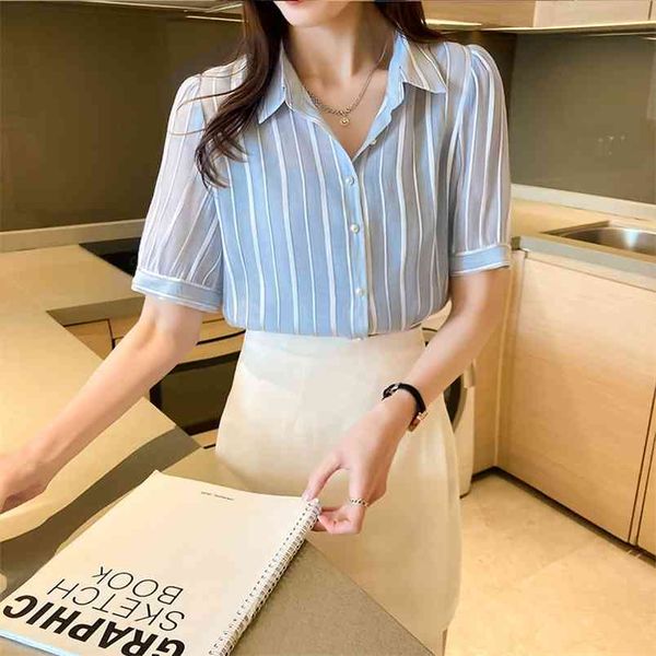 women's stripe shirt chiffon blouse female plus size loose short sleeve shirts lady simple style clothes 210507, White
women's stripe shirt chiffon blouse female plus size loose short sleeve shirts lady simple style clothes 210507, White