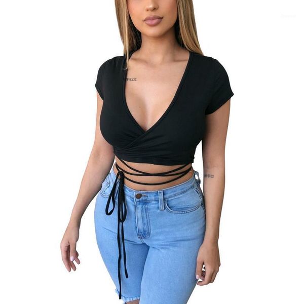 women's t-shirt women short sleeve cropped summer v-neck lace-up solid color for ladies female wholesale, White
women's t-shirt women short sleeve cropped summer v-neck lace-up solid color for ladies female wholesale, White