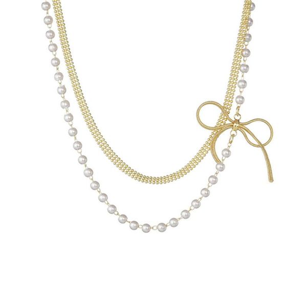 pendant necklaces trendy niche design pearl bow necklace ladies elegant temperament double-layer clavicle chain, Silver
pendant necklaces trendy niche design pearl bow necklace ladies elegant temperament double-layer clavicle chain, Silver