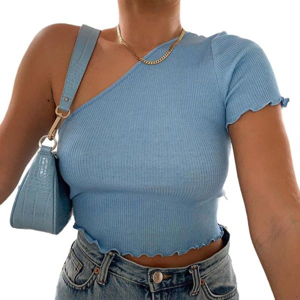 women's t-shirt slim for women summer one shoulder clothes crop casual cotton wooden ear short sleeve top, White
women's t-shirt slim for women summer one shoulder clothes crop casual cotton wooden ear short sleeve top, White