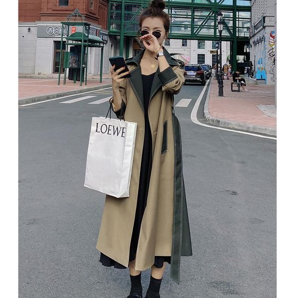 women's trench coats fashion contrast color stitching windbreaker 2021 autumn british style slim temperament long coat for women, Tan;black
women's trench coats fashion contrast color stitching windbreaker 2021 autumn british style slim temperament long coat for women, Tan;black