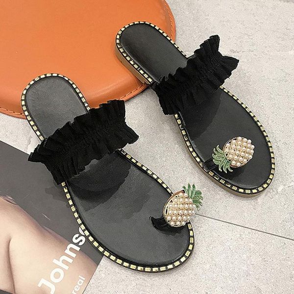 women slipper pineapple pearl flat toe bohemian casual shoes beach sandals ladies platform sandalias de mujer verano 2021, Black
women slipper pineapple pearl flat toe bohemian casual shoes beach sandals ladies platform sandalias de mujer verano 2021, Black