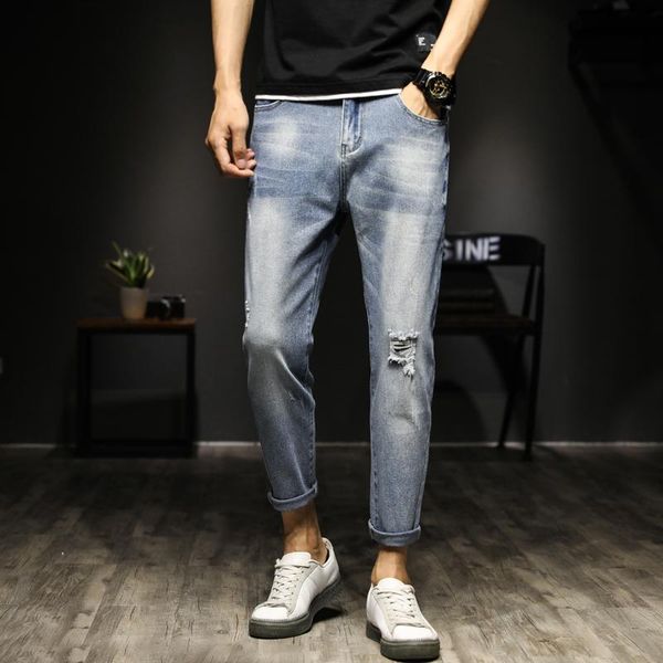 men's jeans man mens pants korean pantalon homme denim trousers men ripped hole, Blue
men's jeans man mens pants korean pantalon homme denim trousers men ripped hole, Blue