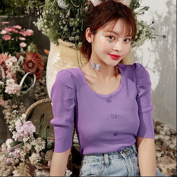 white women t shirts solid chic button casual knitted summer elf purple pure gigot sleeve korean ladies daily
white women t shirts solid chic button casual knitted summer elf purple pure gigot sleeve korean ladies daily