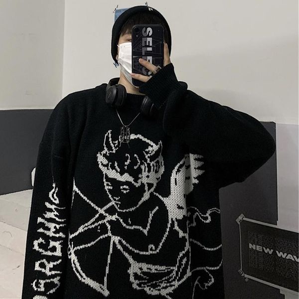 men's sweaters men women streetwear knitted pullover angel jacquard hip hop autumn winter harajuku oversized outwear jumper, White;black
men's sweaters men women streetwear knitted pullover angel jacquard hip hop autumn winter harajuku oversized outwear jumper, White;black