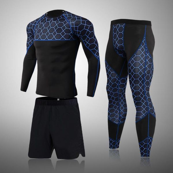 running sets men's compression sportswear winter sports thermal underwear jogging grid 3pcs/set suit workout clothing fitness tights, Black;blue
running sets men's compression sportswear winter sports thermal underwear jogging grid 3pcs/set suit workout clothing fitness tights, Black;blue