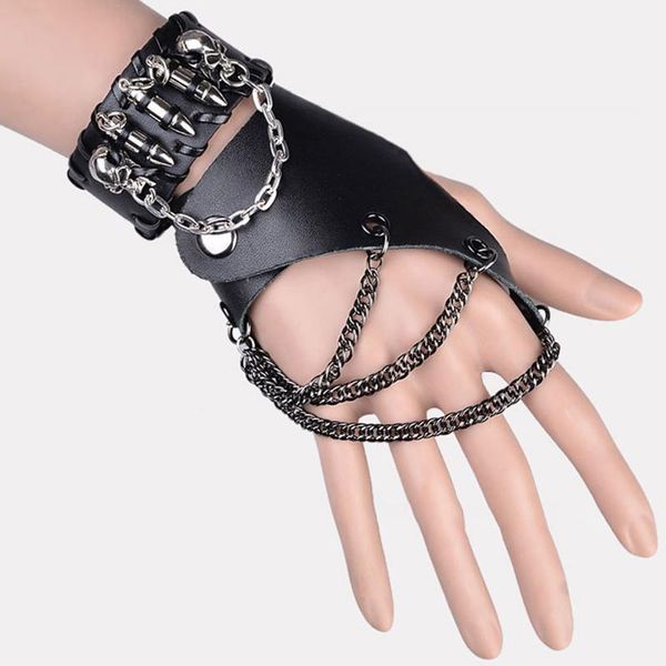 link, chain deat rock personality performance finger trend half punk hip hop break dance korean leather bracelet 7i0820, Black
link, chain deat rock personality performance finger trend half punk hip hop break dance korean leather bracelet 7i0820, Black