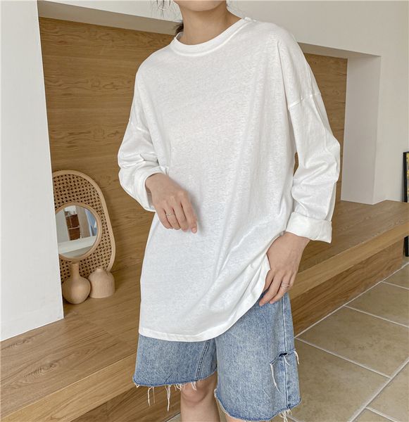solid brief casual minimalist t-shirt ol oversized long sleeve cotton bottoming shirt loose basic t-shirts 210421, White
solid brief casual minimalist t-shirt ol oversized long sleeve cotton bottoming shirt loose basic t-shirts 210421, White