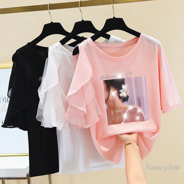 women's t-shirt ruffled off shoulder rhinestone letter t-shirts short sleeve summer sweet pink ins ladies loose tshirt, White
women's t-shirt ruffled off shoulder rhinestone letter t-shirts short sleeve summer sweet pink ins ladies loose tshirt, White