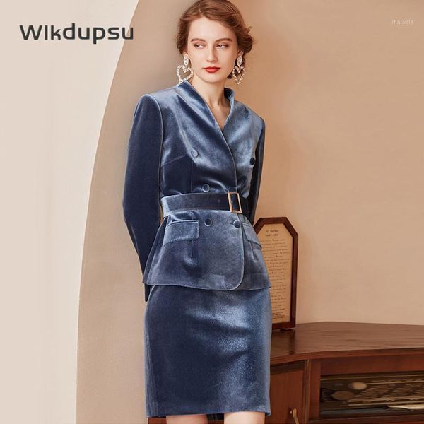 blue velvet skirt suit elegant luxury fashion designer autumn winter slim fit blazer jacket belted 2 piece set clothing, White
blue velvet skirt suit elegant luxury fashion designer autumn winter slim fit blazer jacket belted 2 piece set clothing, White