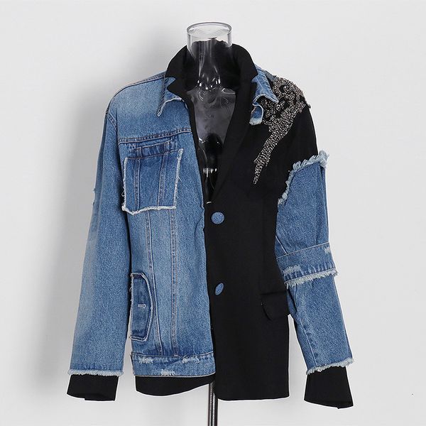 jacket 2021 spring lapel denim small single-breasted suit sewing trend korean personality, Black;brown
jacket 2021 spring lapel denim small single-breasted suit sewing trend korean personality, Black;brown