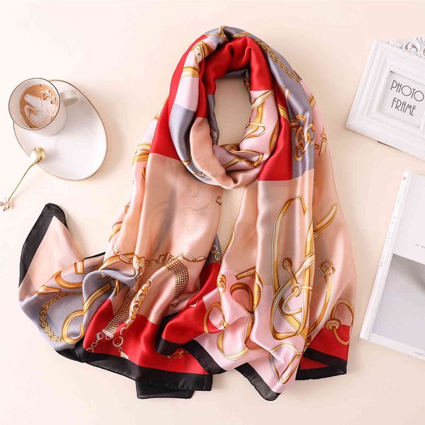 spring and autumn women's versatile function long simulation silk thermal scarf korean gold chain printing, Blue;gray
spring and autumn women's versatile function long simulation silk thermal scarf korean gold chain printing, Blue;gray