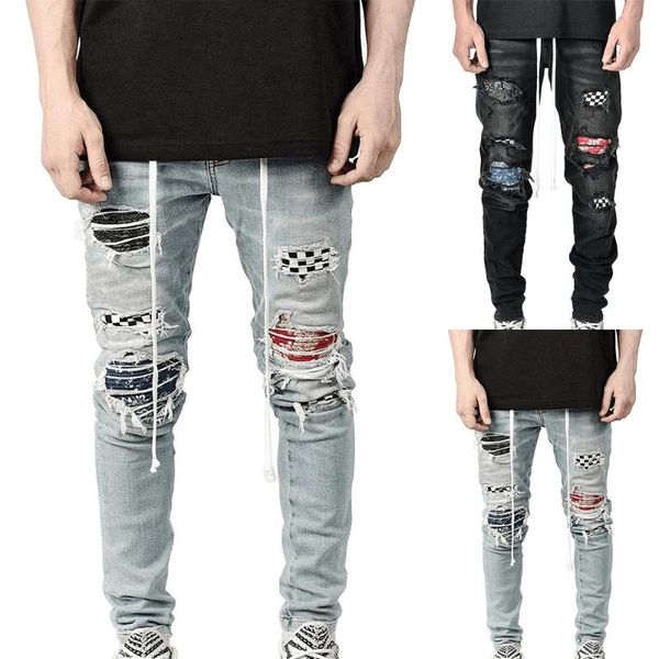 men's jeans ripped hole men plus size distressed trousers male casual long denim pants, Blue
men's jeans ripped hole men plus size distressed trousers male casual long denim pants, Blue