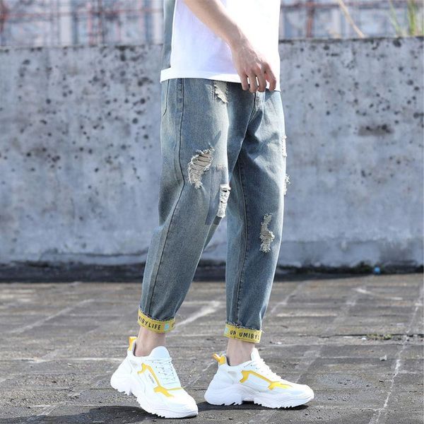 men's jeans vintage men ripped fashion plus size ankle-tied baggy denim male loose casual harem pants trousers, Blue
men's jeans vintage men ripped fashion plus size ankle-tied baggy denim male loose casual harem pants trousers, Blue