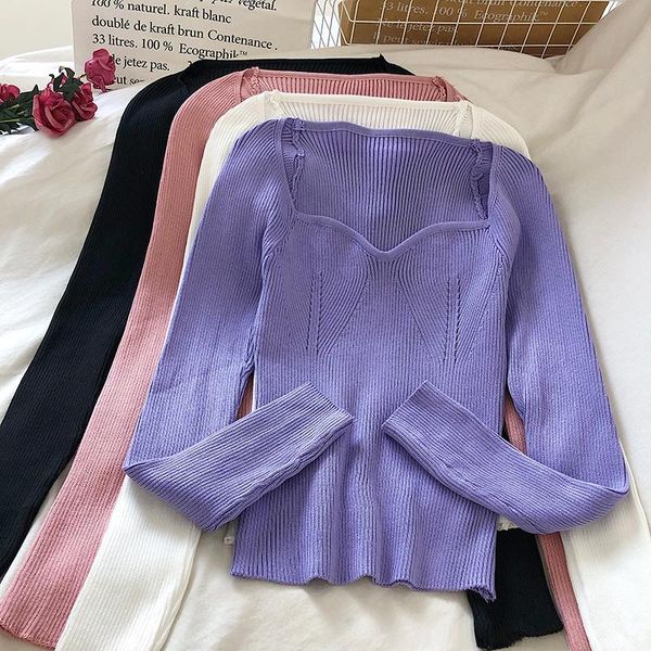 women's sweaters fall clothes for women 2021 fashion knit low-cut pullover long sleeves autumn vintage square collar slim club pink swe, White;black
women's sweaters fall clothes for women 2021 fashion knit low-cut pullover long sleeves autumn vintage square collar slim club pink swe, White;black