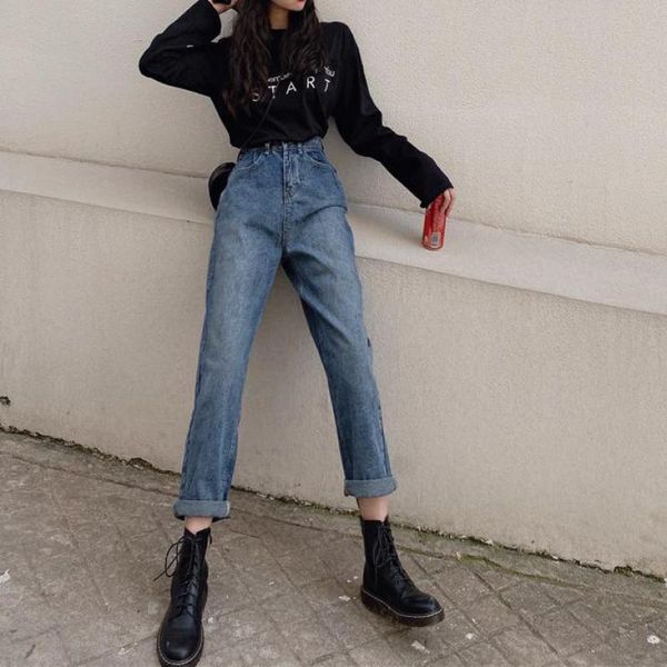 women's jeans yedinas casual boyfriend for women high waist streetwear harem pants loose denim vaqueros mujer korean, Blue
women's jeans yedinas casual boyfriend for women high waist streetwear harem pants loose denim vaqueros mujer korean, Blue