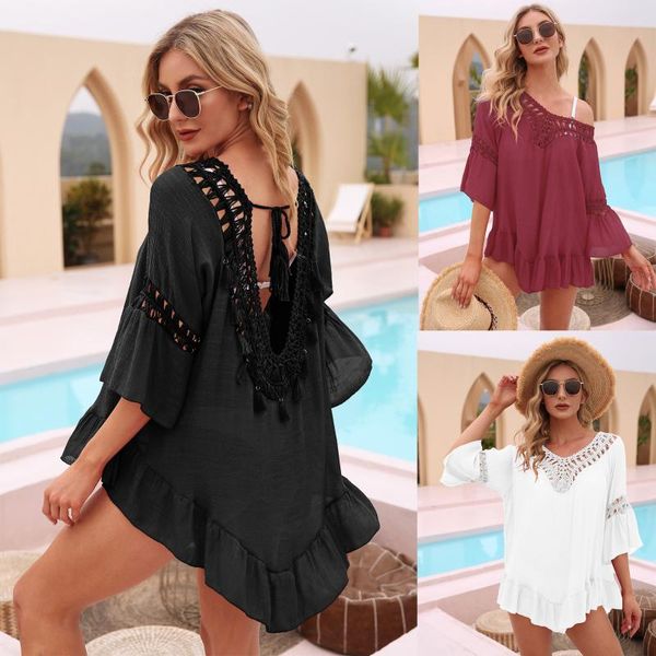 women's swimwear summer chiffon tassels beach dress bikini women swimsuit cover up bathing suits loose floral ups, White;black
women's swimwear summer chiffon tassels beach dress bikini women swimsuit cover up bathing suits loose floral ups, White;black