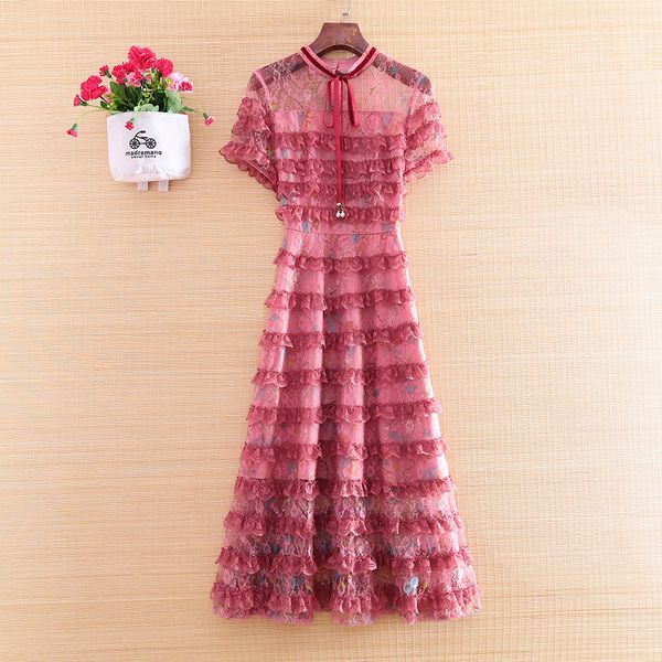 dress high-end spring and summer o-neck women lace layered beach retro elegant lady slim party dress s-xl, Black;gray
dress high-end spring and summer o-neck women lace layered beach retro elegant lady slim party dress s-xl, Black;gray