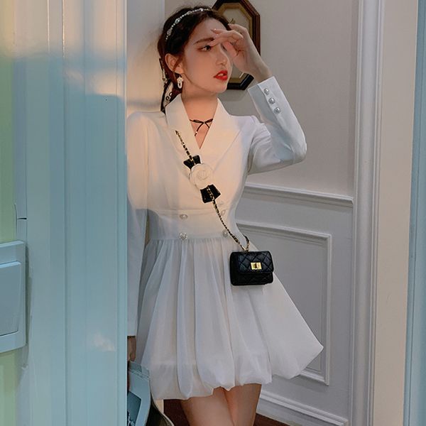 early autumn women's dress high cold style temperament fairy thin spice girl small fragrance long sleeve white suit dress, Black;gray
early autumn women's dress high cold style temperament fairy thin spice girl small fragrance long sleeve white suit dress, Black;gray
