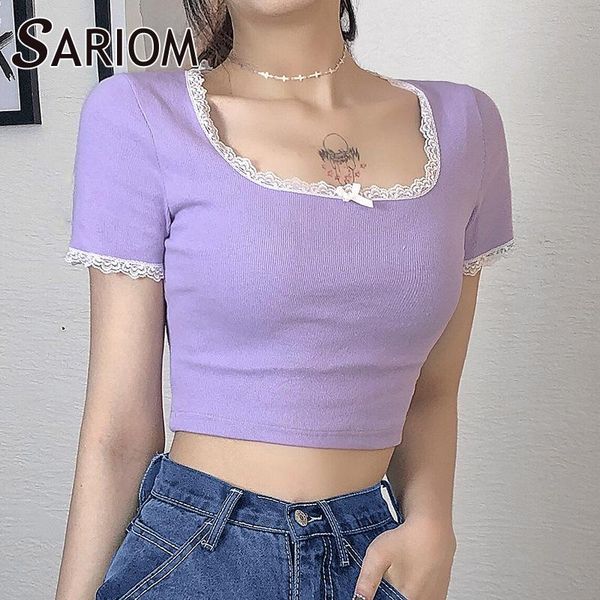 women's t-shirt lace patchwork crop women t shirt summer square collar short sleeve bowknot y2k aesthetic cotton knitted woman tshirts, White
women's t-shirt lace patchwork crop women t shirt summer square collar short sleeve bowknot y2k aesthetic cotton knitted woman tshirts, White