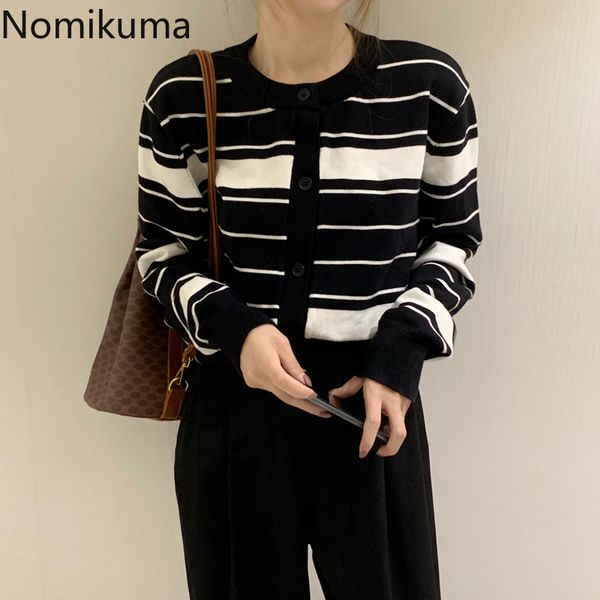nomikuma striped cropped cardigans women contrast color long sleeve autumn sweater single breasted vintage sueter 3d060 210514, White;black
nomikuma striped cropped cardigans women contrast color long sleeve autumn sweater single breasted vintage sueter 3d060 210514, White;black