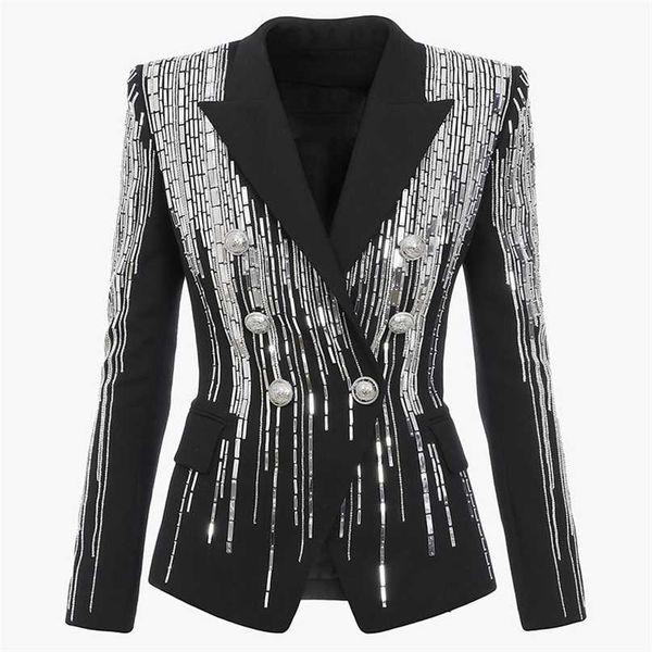high street est fashion designer jacket women's double breasted luxurious stunning silver metal buttons beaded blazer 211019, White;black
high street est fashion designer jacket women's double breasted luxurious stunning silver metal buttons beaded blazer 211019, White;black