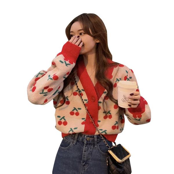 women's knits & tees vintage cherry print sweaters cardigan women korean v neck full sleeve sweet autumn kawaii chic cardigans female c, White
women's knits & tees vintage cherry print sweaters cardigan women korean v neck full sleeve sweet autumn kawaii chic cardigans female c, White