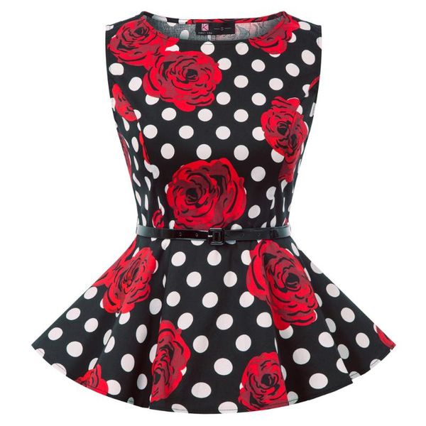 women's blouses & shirts floral print sleeveless scoop neck belt decorated peplum hem summer casual fashion slim clothes, White
women's blouses & shirts floral print sleeveless scoop neck belt decorated peplum hem summer casual fashion slim clothes, White