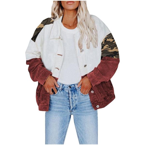 women's jackets fashion loose lapels long sleeves camouflage print corduroy patchwork shirt button female pockets outerwear, Black;brown
women's jackets fashion loose lapels long sleeves camouflage print corduroy patchwork shirt button female pockets outerwear, Black;brown