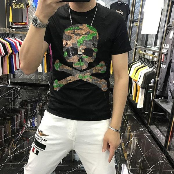 men's t-shirts camouflage pattern summer luxury drilling skull design male t-shirt street brand hort sleeve men, White;black
men's t-shirts camouflage pattern summer luxury drilling skull design male t-shirt street brand hort sleeve men, White;black