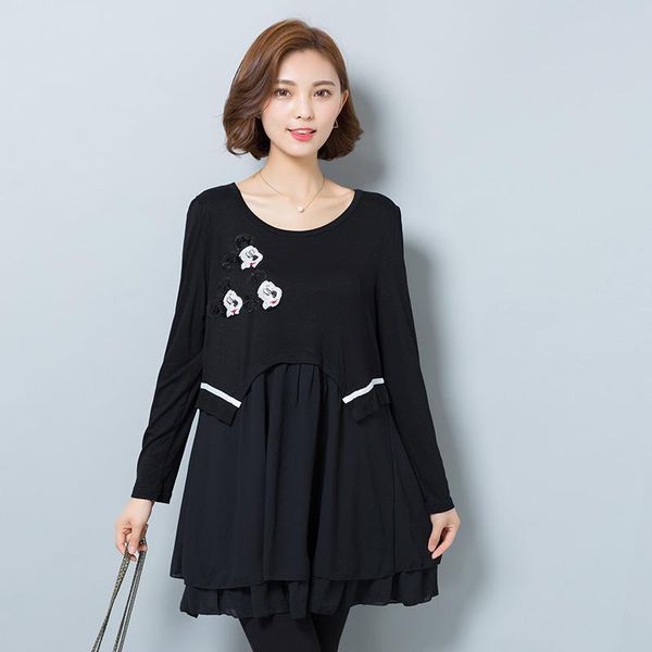 casual dresses xl-5xl 2021 autumn dress plus size women clothing fashion black cotton loose vestidos femininos vintage mini, Black;gray 
casual dresses xl-5xl 2021 autumn dress plus size women clothing fashion black cotton loose vestidos femininos vintage mini, Black;gray