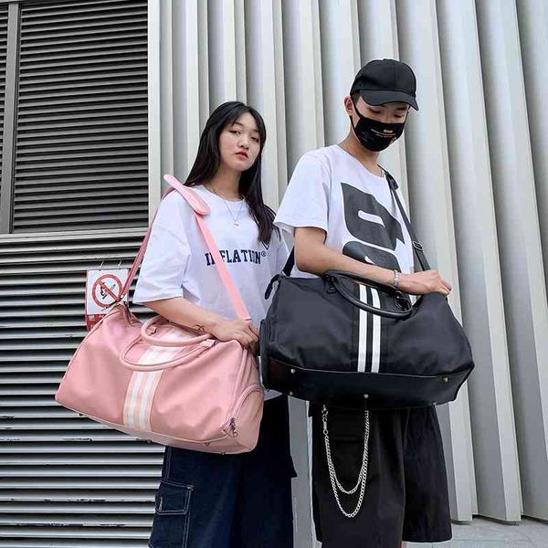 black and white ribbon short distance travel bag portable large capacity fitness waterproof luggage with shoe seat, Blue;pink
black and white ribbon short distance travel bag portable large capacity fitness waterproof luggage with shoe seat, Blue;pink