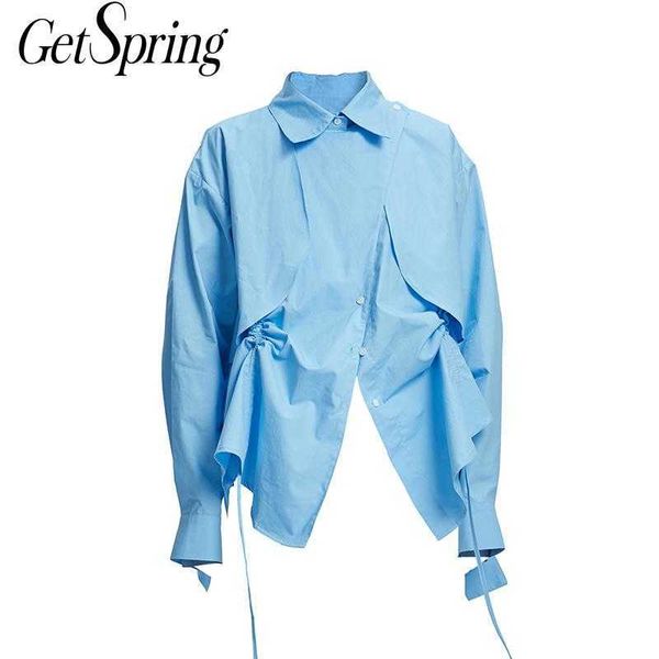 getspring women blouse irregular shirt fake two drawstring cotton white loose casual long ladies blue 210601
getspring women blouse irregular shirt fake two drawstring cotton white loose casual long ladies blue 210601