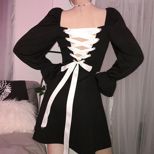 casual dresses gothic black dress women ruffled backless lace up autumn flare sleeve pure mini retro slim street punk preppy style, Black;gray
casual dresses gothic black dress women ruffled backless lace up autumn flare sleeve pure mini retro slim street punk preppy style, Black;gray