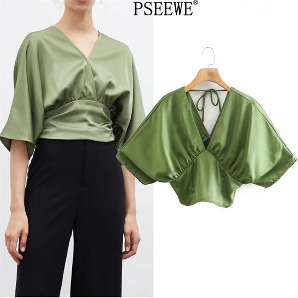 green satin crop women blouses fashion summer elegant v neck short sleeve chic woman blouse casual ladies 210519, White
green satin crop women blouses fashion summer elegant v neck short sleeve chic woman blouse casual ladies 210519, White