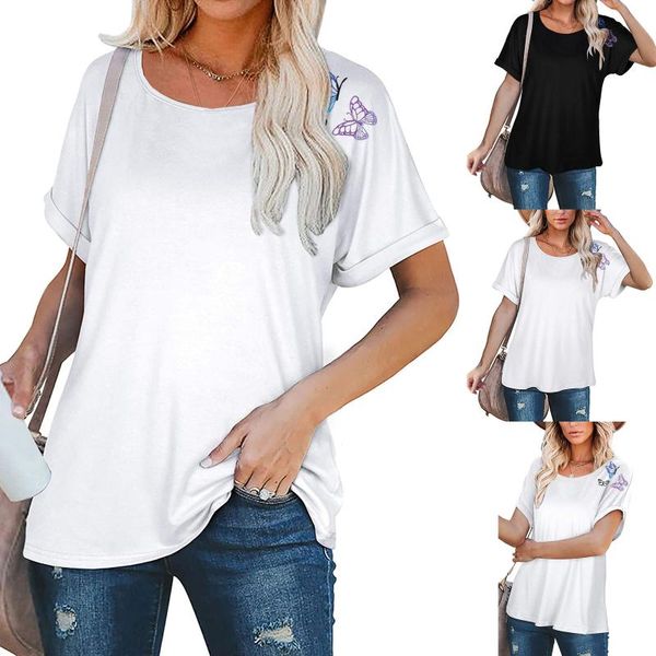 women's t-shirt butterfly embroidery t-shirts hundred oversized casual loose o-neck short sleeve ropa mujer, White
women's t-shirt butterfly embroidery t-shirts hundred oversized casual loose o-neck short sleeve ropa mujer, White