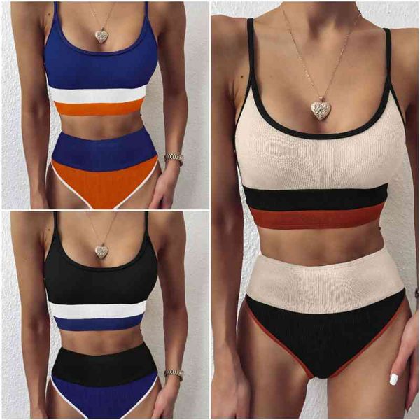 pit split swimsuit 2021 women's strip stitching high waist bikini 9654, White;black
pit split swimsuit 2021 women's strip stitching high waist bikini 9654, White;black