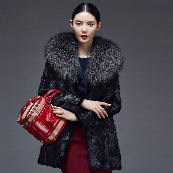 women's wool & blends autumn winter large size casual faux mink fur coats long section female big raccoon dog collar outwears d447, Black
women's wool & blends autumn winter large size casual faux mink fur coats long section female big raccoon dog collar outwears d447, Black