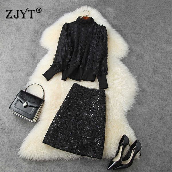 fashion autumn winter suit women designers long sleeve turtleneck and sequined tweed woolen skirt 2 piece sets 210601, White
fashion autumn winter suit women designers long sleeve turtleneck and sequined tweed woolen skirt 2 piece sets 210601, White